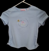 Girls Just FRIENDS Pretty Flowers Blue Top Size L (6) BNWOT Embroidered &amp; Bows - £9.58 GBP