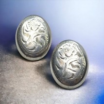 Vintage Sterling Silver 925 Etched Clip On Earrings  signed B - £43.16 GBP