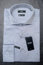 HUGO BOSS Uomo Jason Viaggio Fresco Slim Fit Blu Cool Comfort Camicia 41 16 - £51.27 GBP