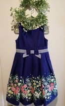 Janie and Jack Girls sz 5 Floral Border Dress Navy Blue Special Occasion... - $47.52
