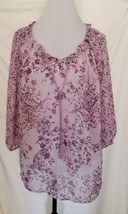 Style &amp; Co Purple Floral Paisley Sheer Women&#39;s Large Top 3/4 Sleeve - £9.59 GBP