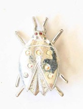 Iridescent Rhinestone Silver-tone Lady Bug Beetle Brooch 1980s vintage 1 1/2&quot; - £9.67 GBP