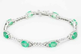 10.30Ct Oval Cut Simulated Green Emerald Tennis Bracelet Gold Plated 925 Silver  - £158.23 GBP