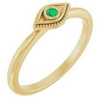 14K Yellow Gold Natural Emerald Stackable Evil Eye Ring - £332.11 GBP