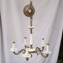 Williamsburg 5 Candle Brass Chandelier White Marble Accents - $596.30