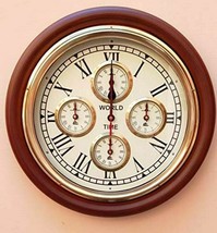 Vintage Wooden Look, (Brown) 16&#39;&#39; inch, Antique Style World Wall Clock decor FR3 - £70.64 GBP