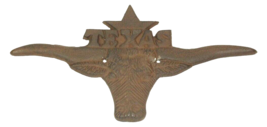 Texas Longhorn Plaque Cast iron rust color Star 12&quot; wide by 6&quot; tall.  Wall Decor - £11.86 GBP