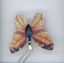 Fashion Handmade Red to Pinkish colored Butterfly Pendant with Necklace - £19.71 GBP