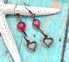 Women&#39;s Handcrafted Beach SEA GLASS Dangle Heart Earrings Set Artisan Jewelry - £7.94 GBP