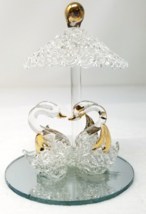 Swans Figurine Couple Staring Under Canopy Mirrored Base Vintage - $14.20