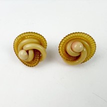 Vintage Celluloid Knot Spiral Screw Back Gold Tone Cream Earrings - £19.65 GBP