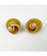 Vintage Celluloid Knot Spiral Screw Back Gold Tone Cream Earrings - £19.59 GBP