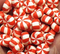 RED PEPPERMINT ROUND CLAY CHRISTMAS CANDIES For CRAFT SMALL GIFT IDEA FO... - £7.96 GBP