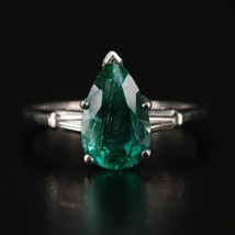 14K White Gold 4.25 CT Pear Cut Emerald &amp;Diamond Engagement Wedding Gift Ring - £1,384.88 GBP