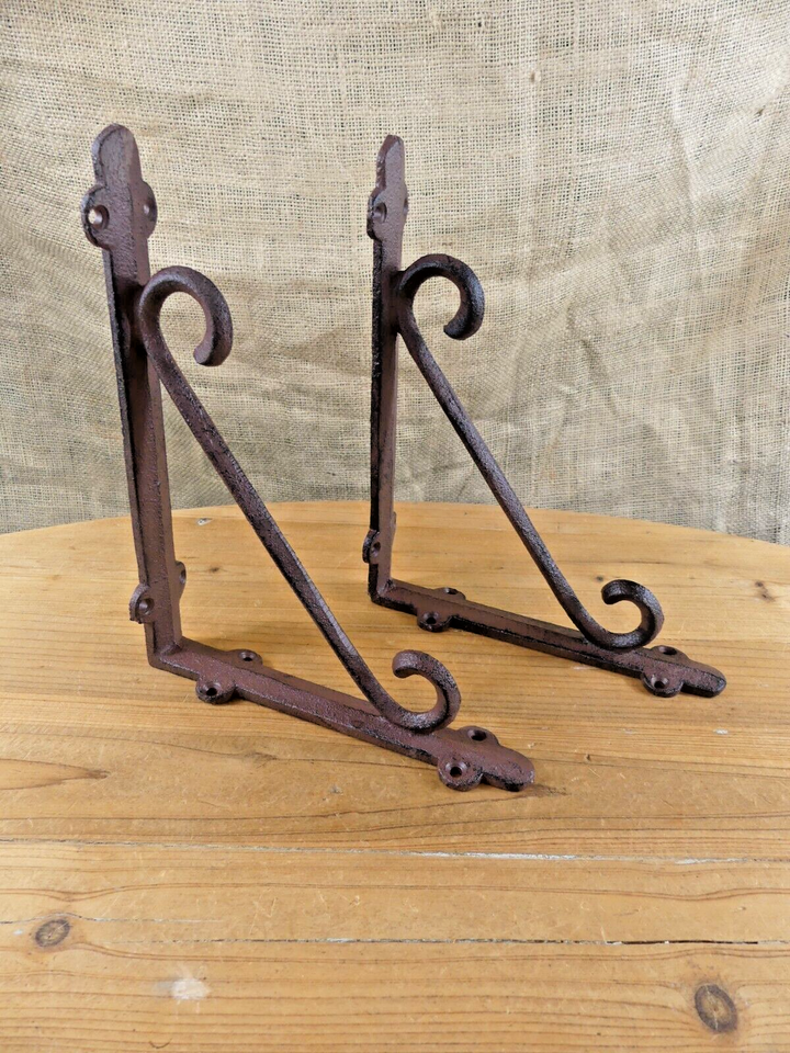 4 Cast Iron Brackets Braces Shelf Bracket RUSTIC Corbels Braces W/ Plant Hanger Item image 3