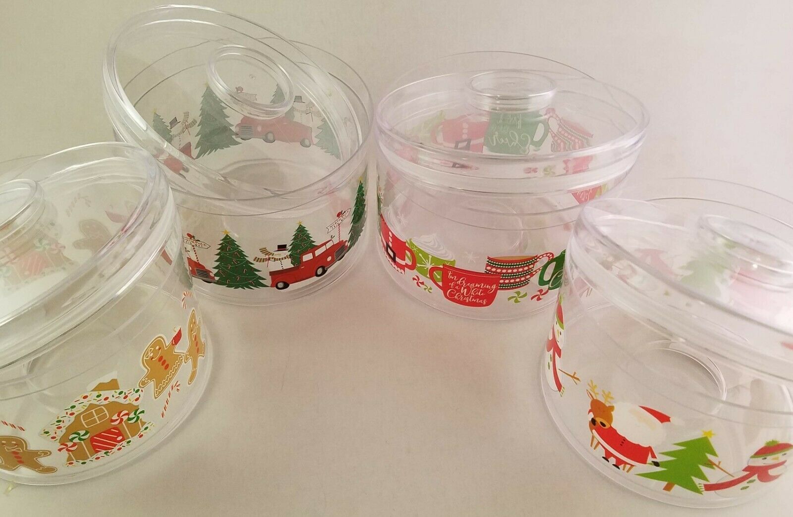 Christmas Plastic Candy Cookie Jars Clear Plastic 4.5&quot;Hx5.5&quot;D, XM13 Sele... - $2.99