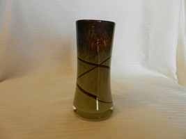 Hand Blown Glass Vase Tapered Pillar, Light Tan and Brown Tones 6.125&quot; Tall - £32.14 GBP