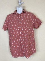 On The Road Men Size M Light Red Sail Boats All Over Print Button Up Shirt - £5.68 GBP