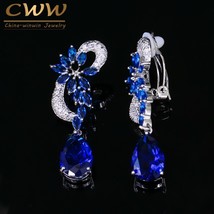 Non Pierced Vintage Royal Blue CZ Crystal Flower Shape No Hole Ear Bridal Clip E - £16.85 GBP