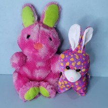 Easter Bunny Rabbit Lot of 2 Plush White Pink Purple Stuffed Animal Adventure 9&quot; - £14.80 GBP