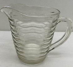Vintage Glass Jug Pitcher Wavy Lines Clear Retro - $19.75
