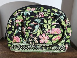 Vera Bradley Shoulder Bag Purse Zip Around Botanica Black Multi Lg Flap Pockets - £26.37 GBP