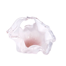 Murano White Cristal Hand Blown Pastel Pink Ruffled Glass Basket Made in... - $29.70