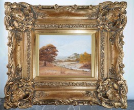 Texas hill country Oil on Canvas in amazing carved wood frame - $618.75