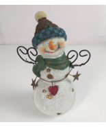 Vintage Glittery Snowman With Green Scarf &amp; Dangling Heart 6&quot; Christmas ... - €9,98 EUR