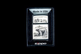 Sharp  Scrimshaw Grizzly Bear  Emblem Zippo Lighter  DS - £71.52 GBP