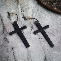 Cross Gun Metal Gray Vintage Earrings Womens Jewelry Costume Religious C... - $14.03