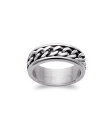 Spinner Biker Chain Motif Silver-tone Stainless Steel Men Unisex Ring Ba... - $23.23 CAD