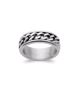 Spinner Biker Chain Motif Silver-tone Stainless Steel Men Unisex Ring Ba... - £13.36 GBP