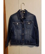 Laura Ashley Rhinestone Blue Jean Jacket Size Petite M Button Up Denim  - $19.79