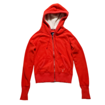 American Eagle Zip Hoodie Xs Y2K Vtg Blaze Orange Fleece Crop Sherpa Hood Lining - £27.14 GBP