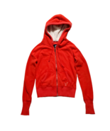 AMERICAN EAGLE Zip Hoodie XS Y2K Vtg Blaze Orange Fleece Crop Sherpa Hood Lining - $34.60