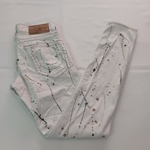 True Religion MOZJ60ESB Women's 27 White Cotton Skinny Jeans With Paint Design image 2