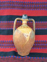 Large handmade pottery pitcher, antique handmade clay pitcher, rustic bo... - $100.00