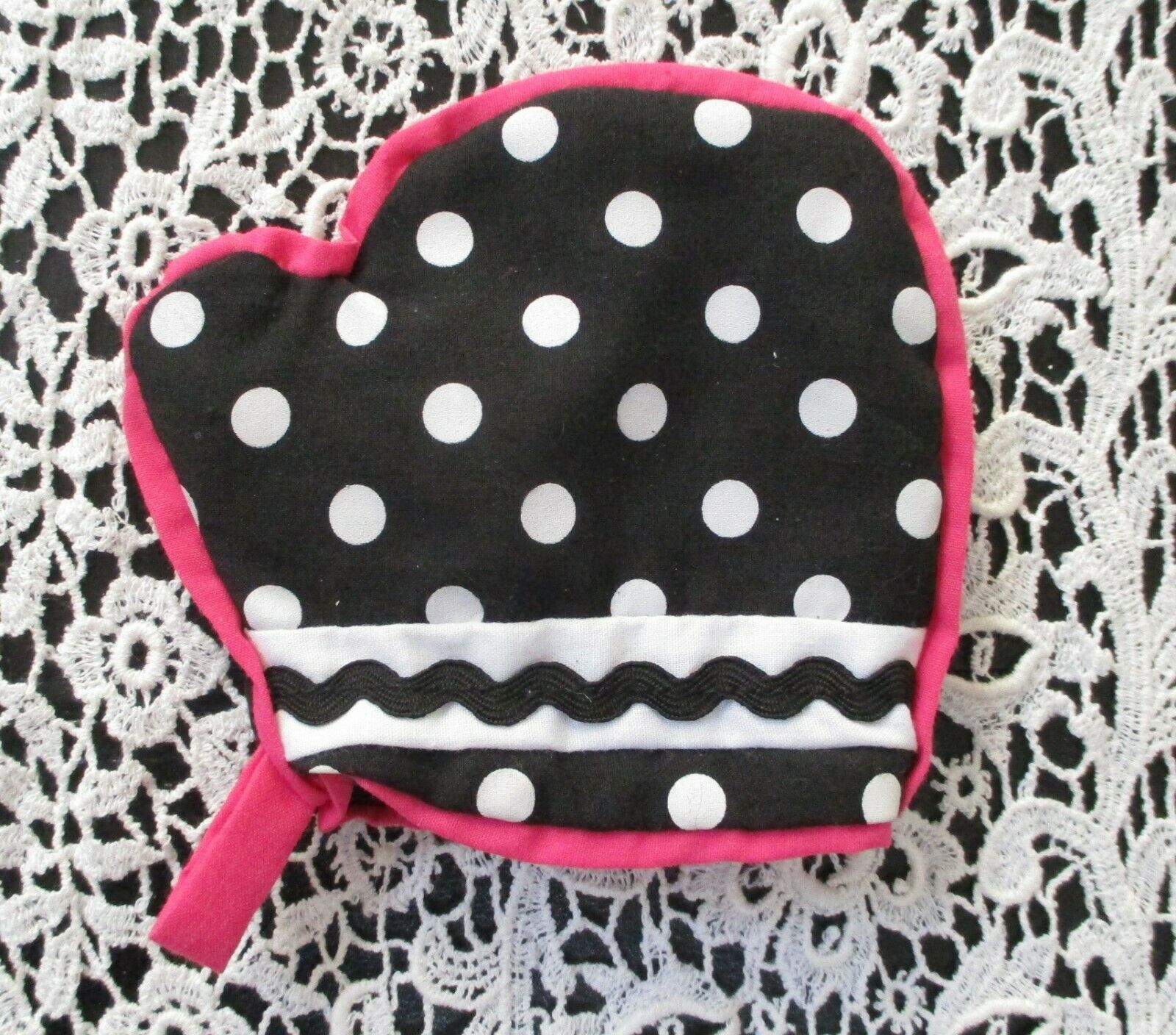Build A Bear Workshop Black &amp; White Polka Dot Pot Holder Mitt With Pink ... - $4.94