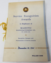 Majestic Manufacturing Oven Ranges 1941 Service Awards Program St. Louis - £14.92 GBP