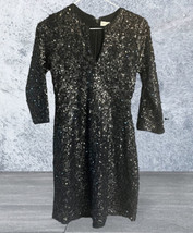 Abercombie &amp; Fitch Party Dress Size XS Black Sequin Spangle 3/4 Sleeve VNeck - £16.64 GBP
