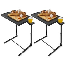 Tv Tray Table - [2 Packs] Adjustable Tv Dinner Tray Tables With 6 Height & 3 Til - £115.09 GBP