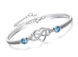 925 Sterling Silver Adjustable Infinity Heart Bangle - £132.48 GBP