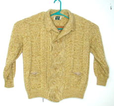 Vtg Sunbird LL Yellow Cable Knit Cardigan Sweater Size L Chest 48&quot; Button Front - $33.66