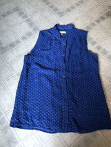 J.Crew Flocked Solid Blue Silk Tuxedo Pleat Buttondown Sz 6 Sleeveless Shirt - £25.36 GBP