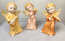 Homco Angels Cherub Band Playing Instruments 3 Bisque Porcelain Figures 6&quot; VTG - $6.99