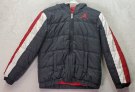 Air Jordan Puffer Jacket Youth Medium Black Nylon Fleece Lined Hood Full... - £21.35 GBP