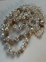 Vintage Chunky Faux White Baroque Pearl w Clear &amp; Sparkly Faux Gold Bead Triple - £11.90 GBP