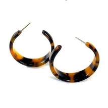 Tortoise Shell Hoop Earrings Resin Acetate Jewelry 1.5 inches - £7.63 GBP