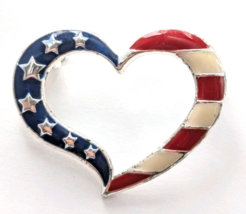 VTG Patriotic Heart Stars Stripes USA Flag Blue Red White Enamel Brooch ... - $240.15 MXN